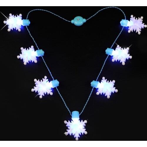 100Pcs LED Snowflake Necklace Flashing String Lights Necklace Christmas Decoration Light Up Toys Party Favors for Kids 6 Flash