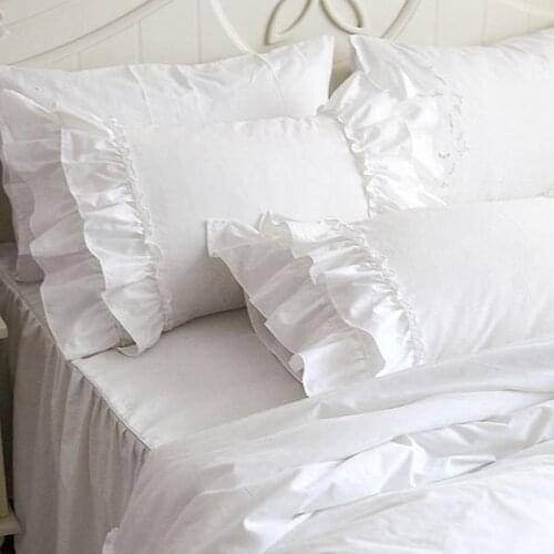 2pcs white pillow case European brief ruffle lace pillow cover ruffle satin pillowcase pillow cases textile pillow sham sale