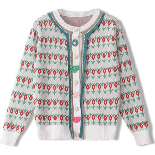 2020 Fall Womens Knit Cardigan Winter O-Neck Long Sleeve Floral Embroidery Single Breasted Female Boho Coat Femmes Sweaters