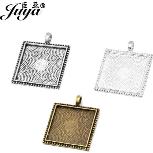 60PCS 25mm Square Pendant Base Metal Alloy Blank Tray Charms For Jewelry Making Accessories Necklaces Or Keychains Components