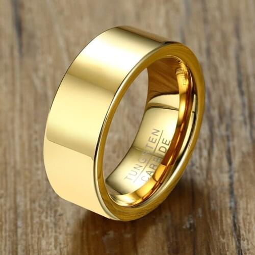 8mm Tungsten Steel Ring Gold Color Men Simple Accessories Jewelry Tungsten Ring Wedding Band Tungsten Carbide