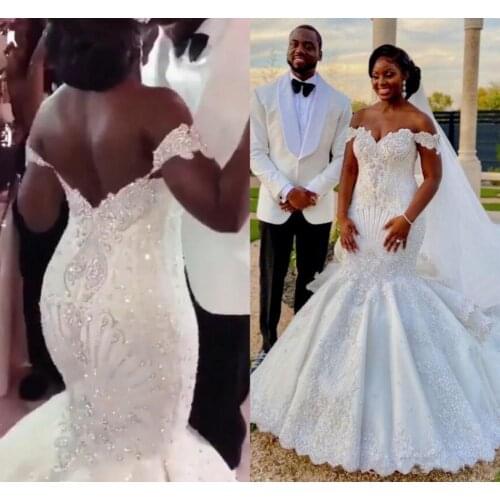 Arabic Dubai Mermaid Wedding Dresses Off Shoulder Backless Crystal Rhinestones vestidos de mariage Bridal Gown