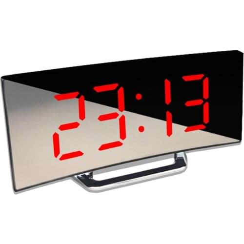 Large Screen LED Curved Surface Mirror Clock Silent Alarm Clock Desk Home Decoration Power Saving Data Storage Clock