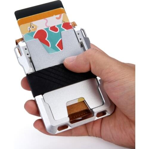 Crazy Horse Leather RFID Mini Card Wallet for Men Women ID Bank Card Case Aluminum RFID Blocking Credit Card Holder Purses