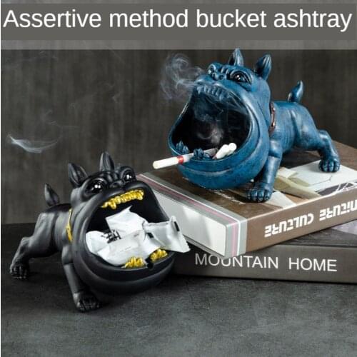 Living Room Decor Anti Fall Resin Bulldog Ashtray Ornaments Creative Car Cartoon Fighting Cute Dog Home Decoration Accessories