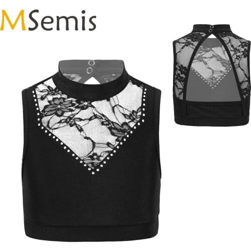 Kids Teens Sleeveless Backless Dance Crop Top Girls Ballet Workout Gymnastics Tank Tops Children Practice Stage Dance Costumes