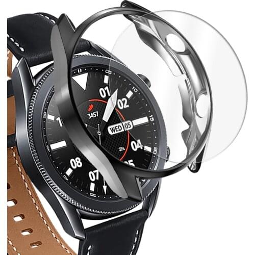 For samsung galaxy watch 3 45mm 41mm case + Screen Protector HD Clear Tempered Glass film and TPU Plated Case for galaxy watch 3