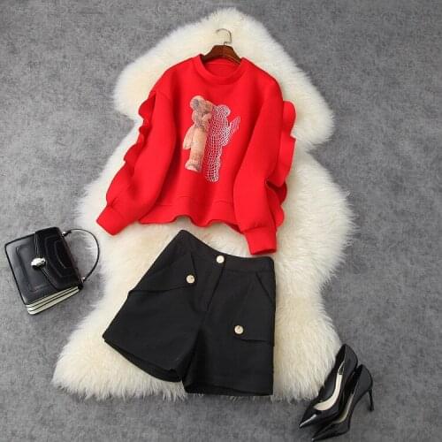 European and American womens wear 2020 winter new style Long sleeve ironing drill bear hoodie shorts Fashion suits