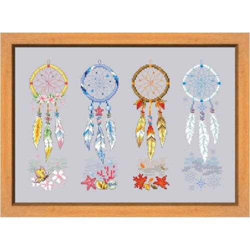 Four seasons dreamcatcher cross stitch kits aida fabric 14ct gray counted cotton thread embroidery kits DIY craft set