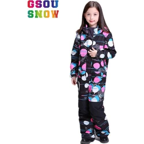GSOU SNOW girls One-Piece Ski jacket outdoor Children Jumpsuit Snowboarding Waterproof Bib suit kids Ski Rompers Overalls coat