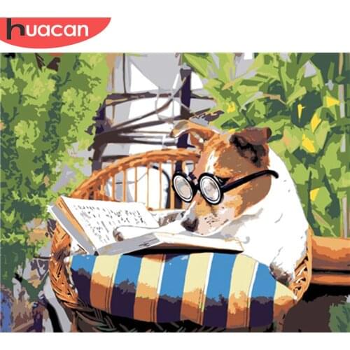 HUACAN Painting By Numbers Dog Animals HandPainted Kits Drawing Canvas Book Pictures Home Decoration DIY Gift