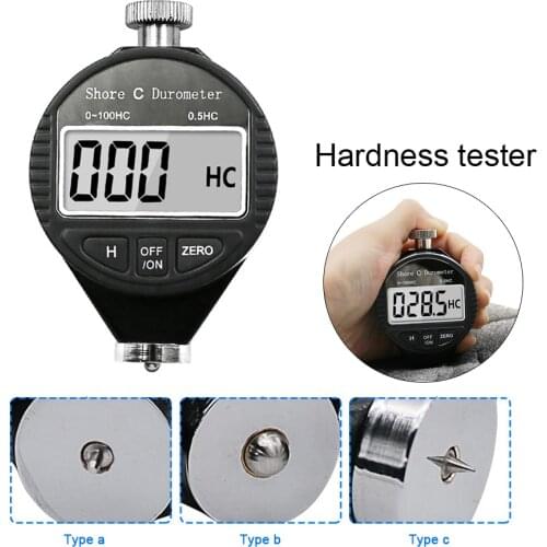 Shore HA HC HD Hardness Tester Tire Plastic Rubber Silicone Test Tool Digital Durometer LCD Display 0-100HABC Digital Display