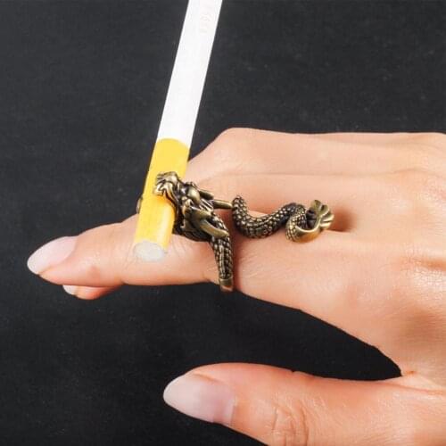 Finger Cigarettes Ring Fashion Unisex Adjustable Copper Retro Dragon Cigarette- Holder Clip Playing Games Punk Party Rings