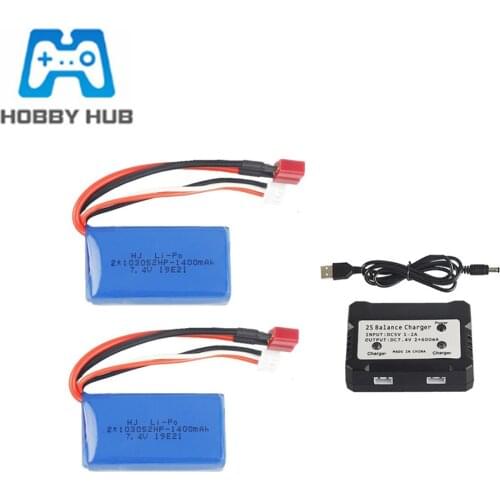 7.4V 1400mAh 103052 25c Lithium Battery Charger Set for Wltoys V353 959-B A969-B A979-B K929-B RC Truck Car Spare Parts