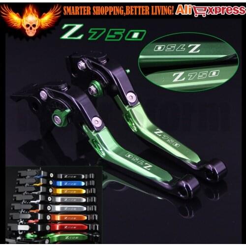 Logo Z750 Adjustable CNC Green Motorcycle Brake Clutch Levers for Kawasaki Z750 (not Z750S model) 2007 2008 2009 2010 2011 2012