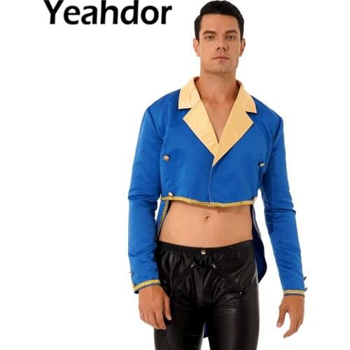 Men Coat Jacket Tops Halloween Cosplay Party Role Play Prince Costume Long Sleeve Swallow-tailed Coats Notched Lapel Jackets