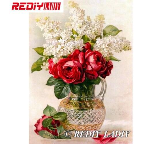 28.5x41cm Accurate Printed Crystal Beads Embroidery Kits Flowers with Vase Beadwork Crafts Needlework Beaded Cross Stitch APT576