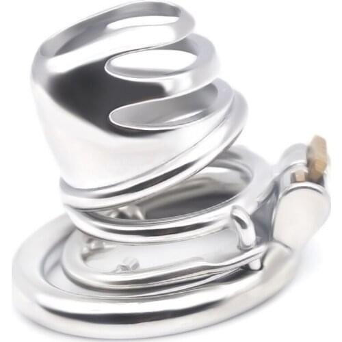 New Chastity Device Cucurbit Metal CB Lock Cage with Anti Slip Ring Mens Penis Cover JJ Cage Anti Derailment Sex Toys for Men