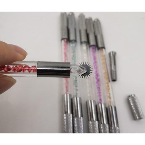 Disposable Needle Roller Tattoo Set 1 Colorful Double Heads Manual Pen 20Pcs Roller Eyebrow Needle Permanent Tattoo Eyebrow Tool
