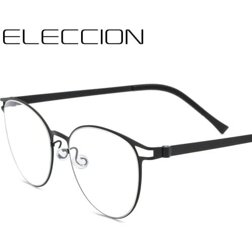 ELECCION Titanium Alloy Glasses Frame Women New Vintage Round Myopia Optical Prescription Eyeglasses Men Screwless Eyewear