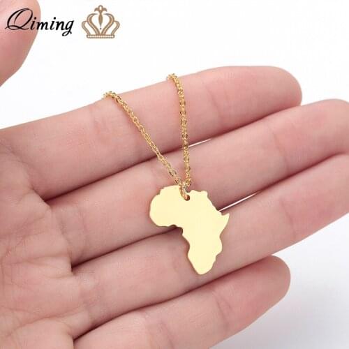 QIMING Mama Africa Map Necklace Men Women Stainless Steel Jewelry The Motherland Geometric Necklaces & Pendants Gift