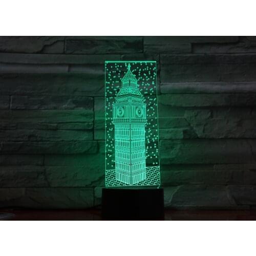 Hot 3D Lamp Bell Tower Shape Night Light Charge Colourful Acrylic luminaria USB Light Fixtures Christmas decor for home 1013