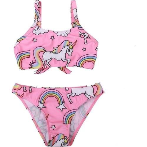 New Girls Swimsuit Split 3-8years Girls Swimwear Unicorn Two Piece 2021 Children Swimwear Rainbow Bikini Set Cute TB052