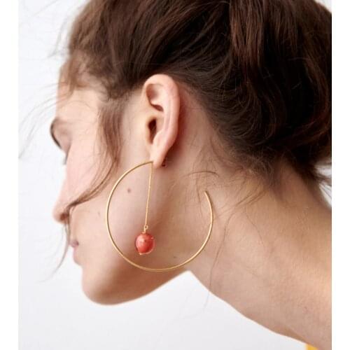 Vedawas Newest ZA Large Ball Hoop Earrings for Women Korean Metal Luxury Circle Hanging Drop Earring Dress Jewelry Party Gifts