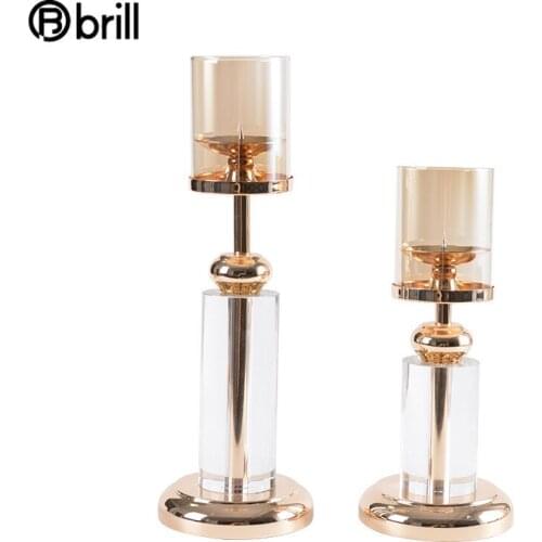 Nordic INS Crystal Candle Holder Metal Gold Candlestick Decoration Candlelight Dinner Decoration Centre De Table Mariage Bougies
