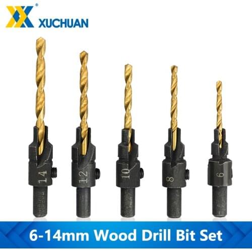 Hole Drill Cutter Countersink Drill Bit Set TiN Coating HSS Drilling Round Shank 5pcs Woodworking Engraving Tools Wood Drill Bit