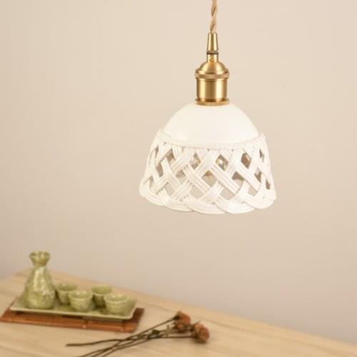LukLoy LED Handmade Ceramic Pendant Light Copper Hanging Lamp Ceramics Clothing Light Bedside Bar Light Loft Lamp Small Lighting