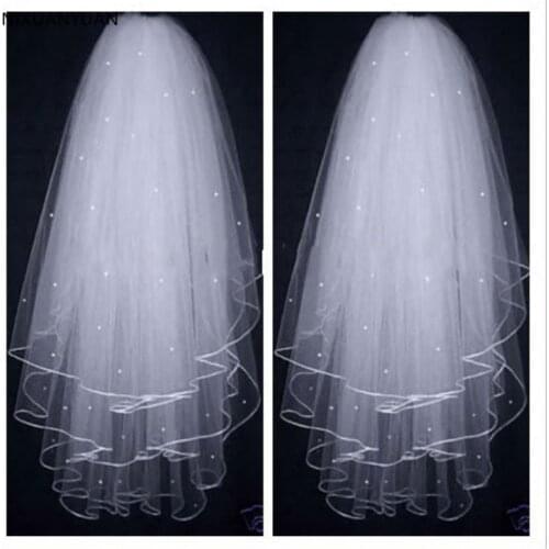 In Stock High Quality Soft Bridal Illusion White/Ivory 3T Ribbon Edges with Pearls Bridal Wedding Veils