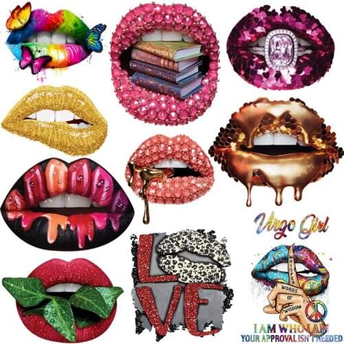 Sexy Lips Heat Vinyl Transfer For Clothing Leopard Lip Thermal Stickers DIY Washable Girls T-Shirts Iron On Transfer For Clothes