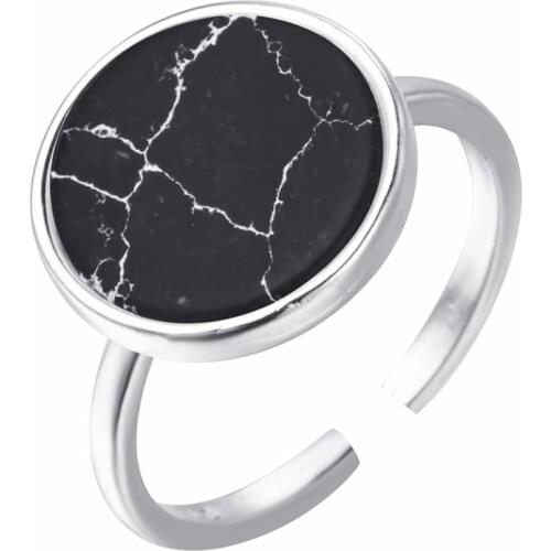 QIMING Griotte Marble Vintage Ring Young Ladies fashion Jewelry Black Round Circle Adjustable Big Rings For Women Girls Gift