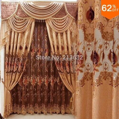 Art Embroidery Flowers kitchen curtains door Golden luxury jacquard Curtain canopy gold curtains christmas decorations for home