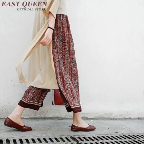 Ankle length pants women 2019 fashion vintage floral print women summer pants wide leg boho pants high waist NN0504 YQ