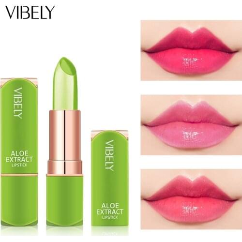 1Pcs Aloe Vera Lip Balm Natural Temperature-changed Beauty Lip Balm Long Lasting Moisturizing Lipstick Makeup Lip Balm TSLM1