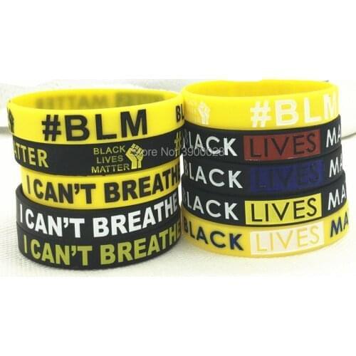 100pcs Black lives matter BLM I can't breathe silicone wristband bracelet free shipping by ePacket