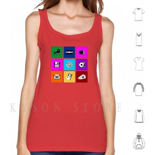 1980s Series 80s Icons Tank Tops Vest 100% Cotton Roller Skates Video Tape Vcr Video Game Sneaker
