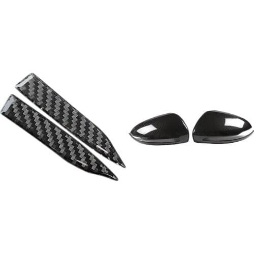 2 Pcs Anti-Scratch Trim Sticker, Anti-Collision Strip & 2 Pcs Carbon Fiber ABS Side Rear View Mirror Cover Trim