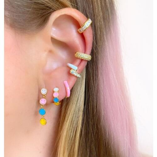 5 Pairs, Fashion Korean Smiling Face Dangle Earrings Cute Coin Round Enamel Earrings for Women Party Jewelry Gift Accessories