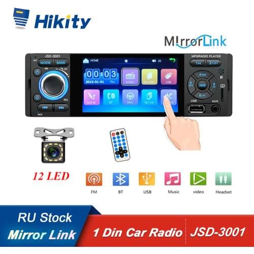 Hikity 1 Din Car Radio Mirror Link MP5 Player Bluetooth Autoradio FM Radio Stereo Audio Music USB/SD with In Dash AUX Input