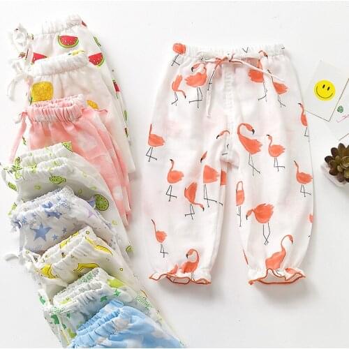 Boys Girls Sweet Lovely Cartoon Printing Lanterns Pants Infant Soft Cotton Gauze Skin-friendly Breathable Anti-mosquito Pants