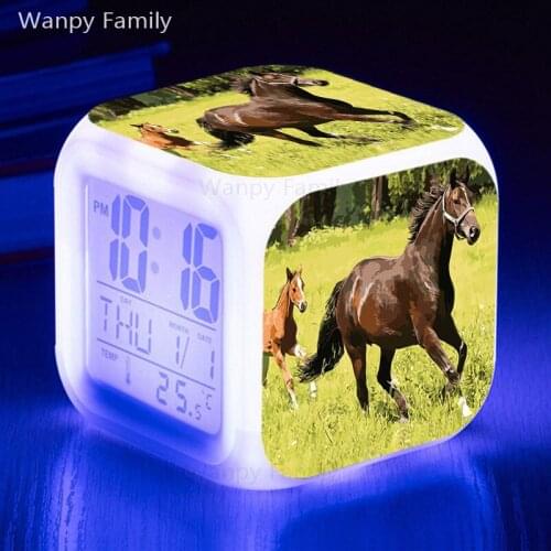 Running grassland Horse Alarm Clock 7 Color LED Glowing Digital Alarm Clock For Kids room Night Light Electronic Watches Clock