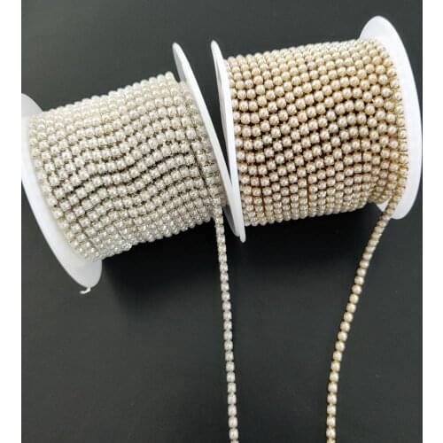 New Arrivals 5yards/roll ABS Pearl Chain 2mm-3mm Gold/Silver Base Cup Pearl Chain Apparel Sewing diy Beauty Accessories