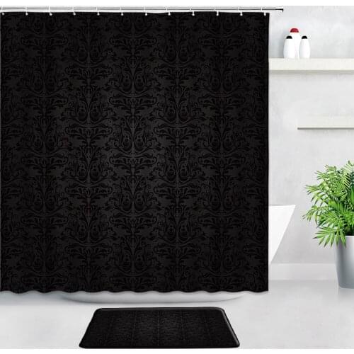 Black Brocade Baroque Pattern Shower Curtain Set Creative Gray Bohemian Floral Kitchen Door Rug Bathroom Decor Non-slip Bath Mat