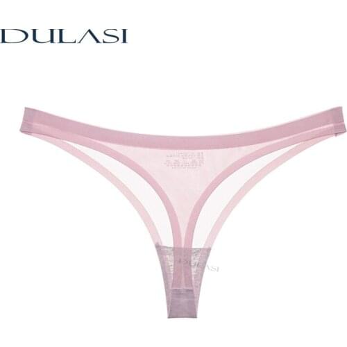 DULASI Seamless Cotton Crotch G-String for Women Mid Waist Sexy Breathable Thong Panties Ice Silk Ladys T Back 3 pcs/lot