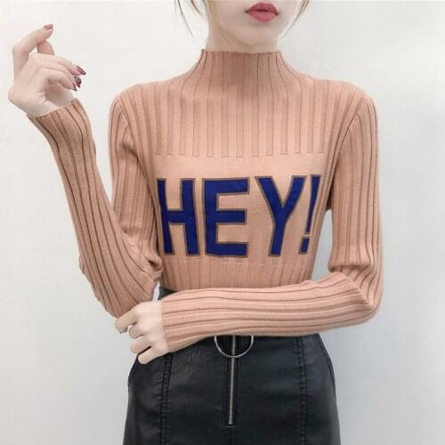 Hey! Letter Women Turtlenecks Warm Top Winter Women Sweater Knitting Pullovers Long Sleeve Sweater Women Pull Knitted Sweater