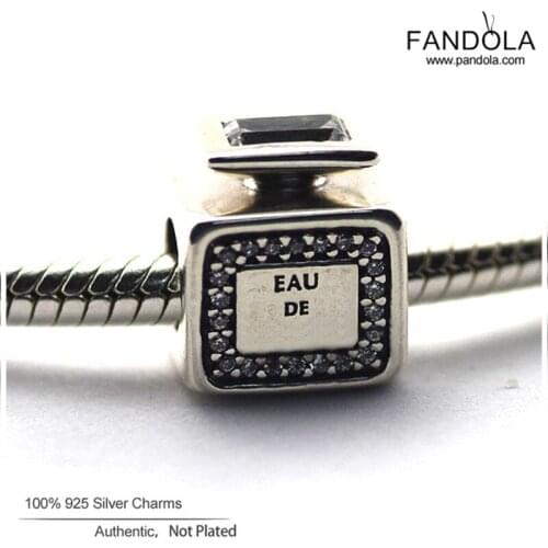 Perfume Bottle Pattern Charms 925 Sterling Silver Clear CZ Signature Scent Beads for Jewelry Making Fit Original Chain Bracelet