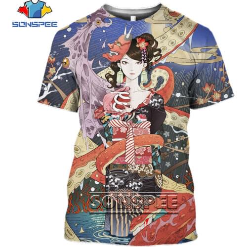 SONSPEE New 3D Print Anime Graphics T-shirt Japanese Ukiyo Paint Short Sleeve Harajuku Tshirt Men Women Casual Hip Hop Colthing